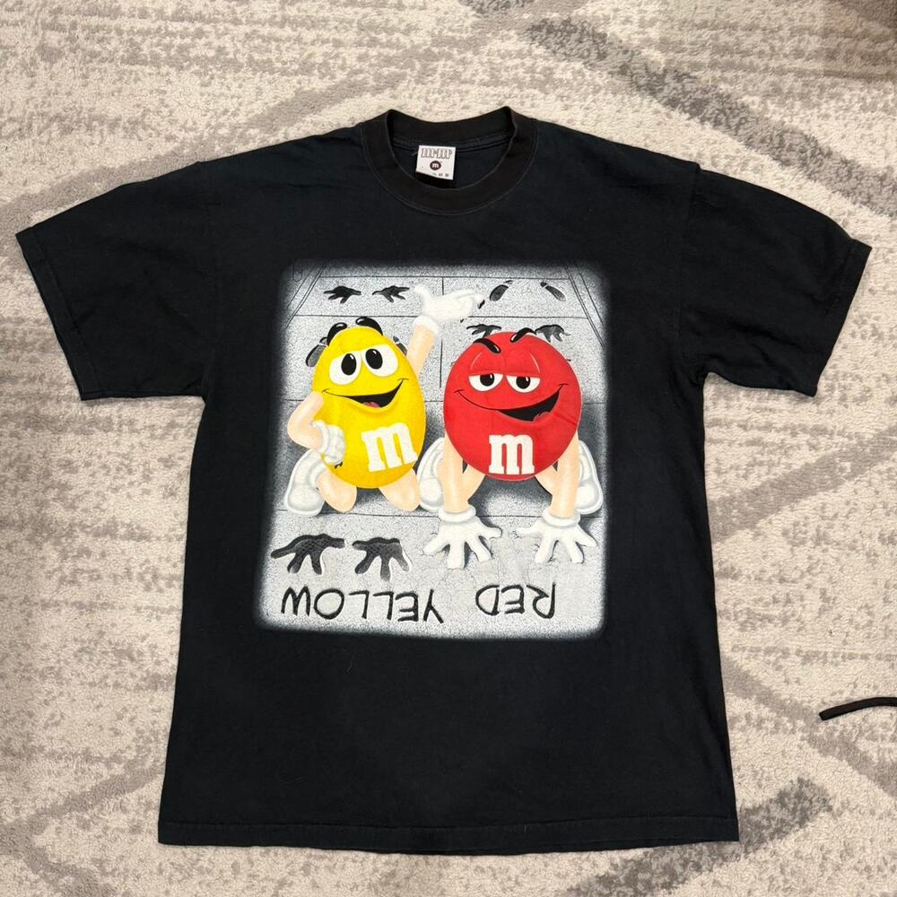 Vintage 90s M&Ms Foot Prints T Shirt Large Faded USA Made Promo Tee Graphic